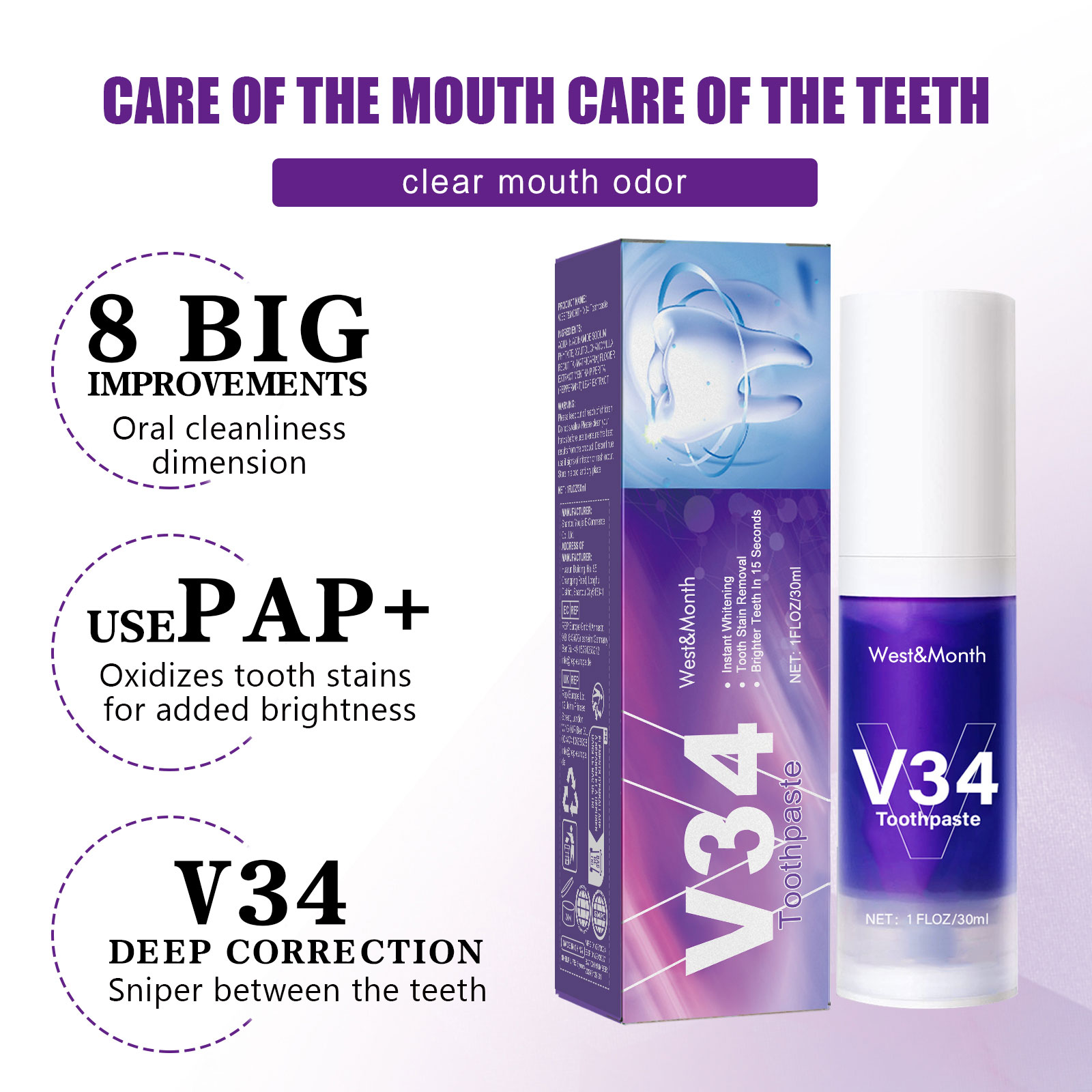V34 Teeth Whitening Toothpaste - đánh giá và giá Remineralizing Toothpaste
